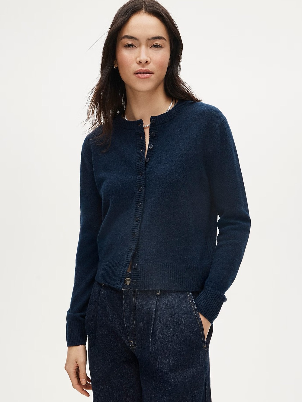 NWT J.Crew Perfect Cashmere Cardigan Navy Women Large CP465